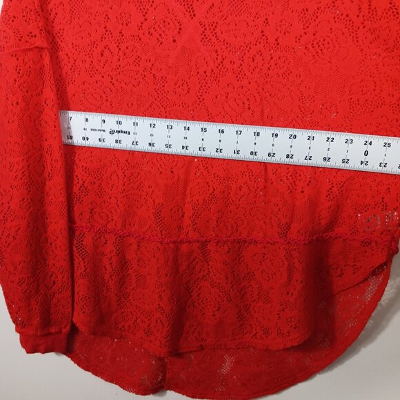 Free People, Red Long Sleeve Top, Open Knit, Oversized, Size MED, Lt. Wt., Soft - Picture 10 of 16